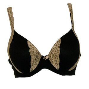 Soma Embraceable Full Coverage Bra 36C Lace Trim Underwired Black Beige